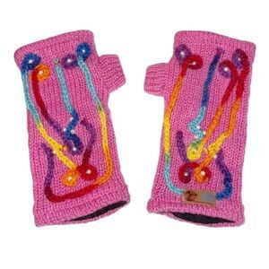 Hand Knit Wool Fingerless Lined Gloves Artisan Nepal Colorful Boho